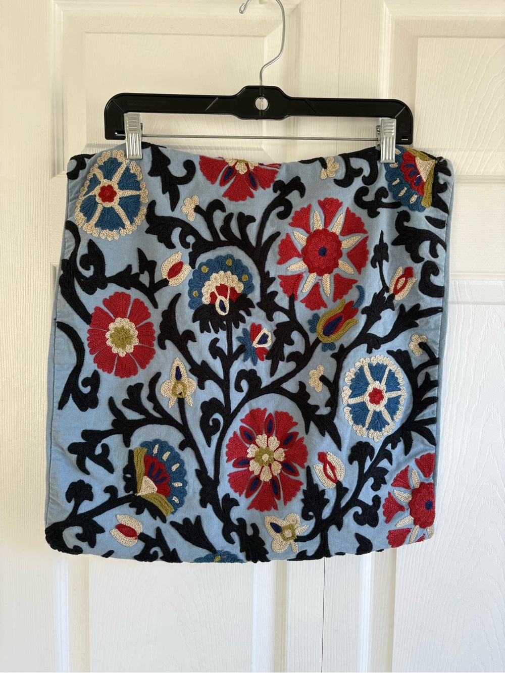 The Company Store Blue Black Embroidered Floral Boho Pillow Cover Sham Decor